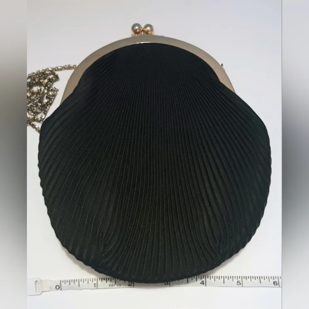 Claire's Black Pleated Wristlet with Gold Chain